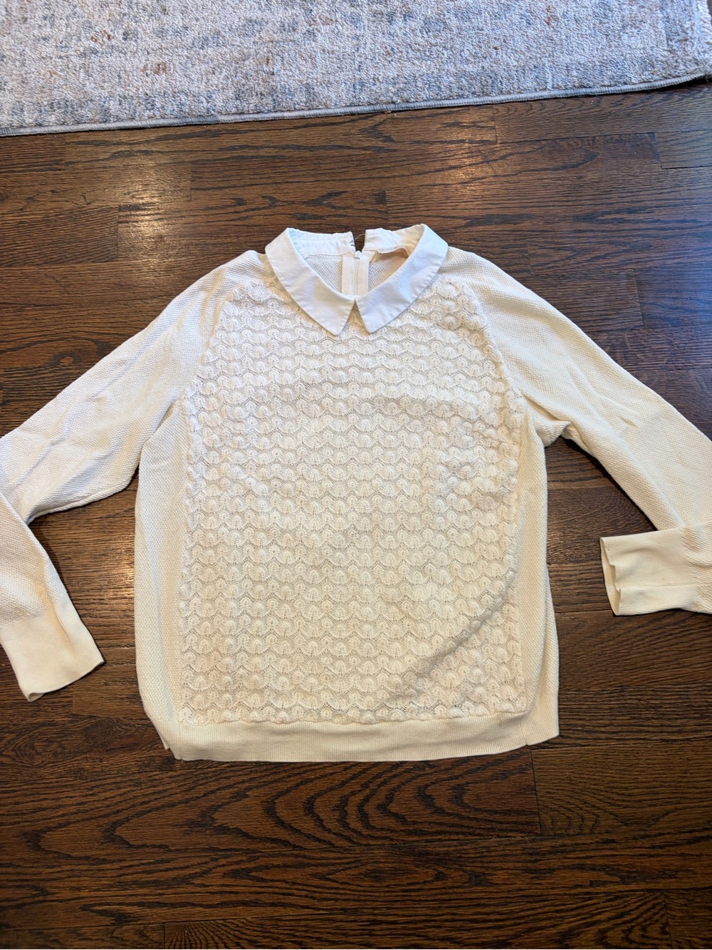 Tory Burch Cream Knit Crew Sweater with Peter Pan Collar